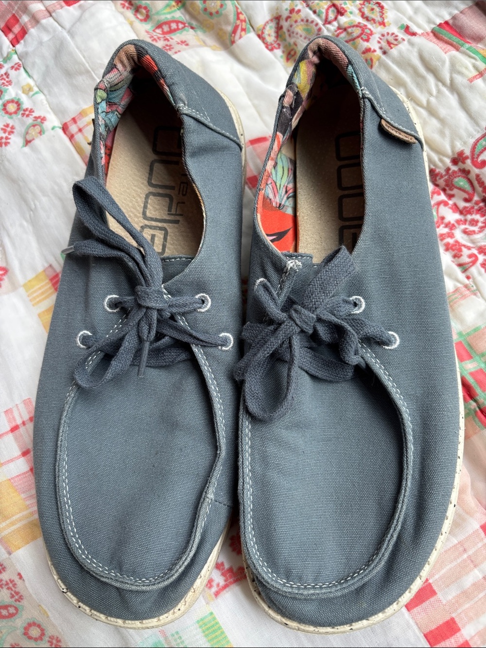 Hey Dude Gray Canvas Slip-On with Colorful Floral Trim
